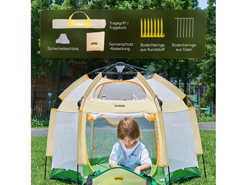  Tente de jeu pour enfants pop-up hexagonal 150x150x105 cm – vert et jaune – toit amovible, sac et 12 piquets  - Conforama D