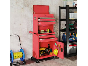 Armoire à outils mobile 60,5 x 33,5 x 131 cm rouge en acier, 6 tiroirs et 2 compartiments verrouillables