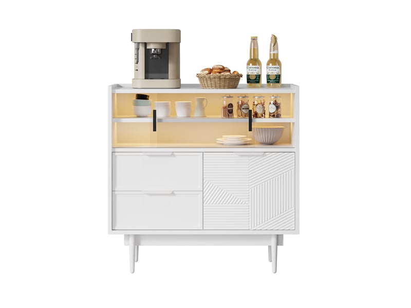  Buffet meuble de rangement 80x35x80 cm, portes en verre, éclairage led réglable, meuble salon et cuisine, mdf blanc  - Conforama A