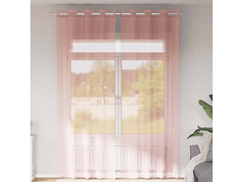  Lot de 2 rideaux en voile, voilages avec œillets rose 140x260 cm cf44401  - Conforama B