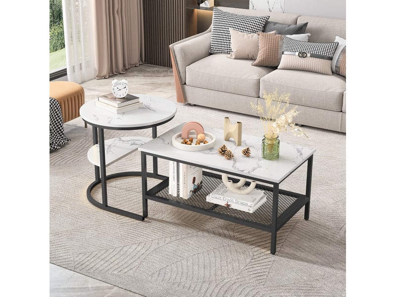  Lot de 2 tables basses gigognes avec rangement coloris noir  - Conforama E