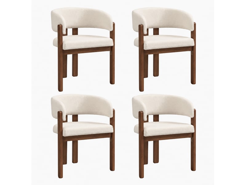  Lot de 4 chaises de salle à manger avec accoudoirs, bouclette beige et bois noyer  - Conforama A