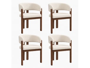 Lot de 4 chaises de salle à manger avec accoudoirs, bouclette beige et bois noyer