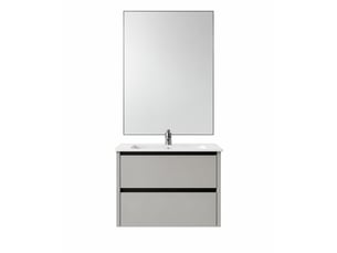 Meuble de salle de bain suspendu avec miroir et 2 tiroirs coloris gris - longueur 60 x profondeur 42,5 x hauteur 50,5 cm