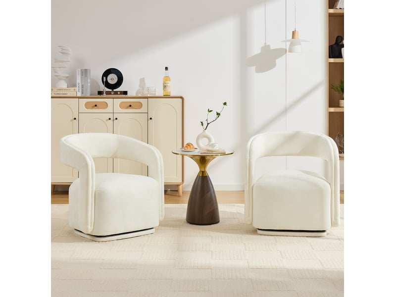  Fauteuil pivotant 70 x 65,5 x 74 cm – blanc – design barrel chair en chenille avec rotation 360°  - Conforama B