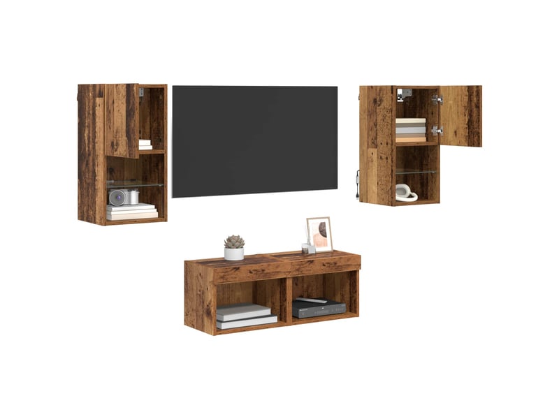  Lot de 4 meuble tv mural, meuble tv suspendu bois ancien bois d'ingénierie shl40973  - Conforama C
