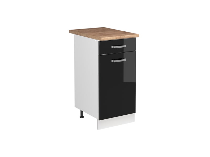 Vicco meuble bas sous-évier, noir haute brillanceblanc, 40cm plan de travail chêne doré - Conforama A
