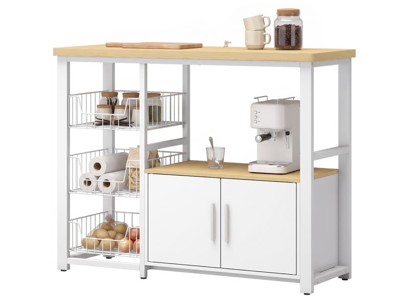  Meuble de rangement cuisine avec 3 paniers et placard blanc 100 x 35 x 80 cm  - Conforama B