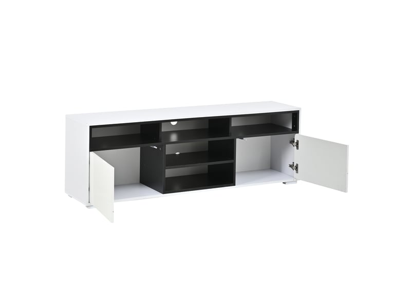 Meuble tv led pour petit salon, meuble tv 150 cm pour téléviseur 65 pouces, blanc brillant et noir avec rangements - Conforama A