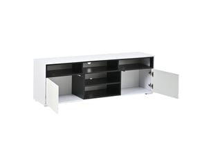 Meuble tv led pour petit salon, meuble tv 150 cm pour téléviseur 65 pouces, blanc brillant et noir avec rangements