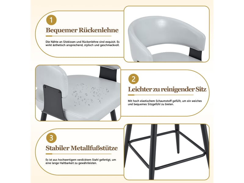  Chaise de salle à manger avec accoudoirs et dossier incurvé  - structure métal, similicuir - gris  - Conforama E