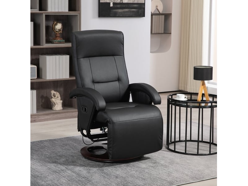  Fauteuil relax pivotant inclinable 135° avec repose-pieds en similicuir noir  - Conforama B