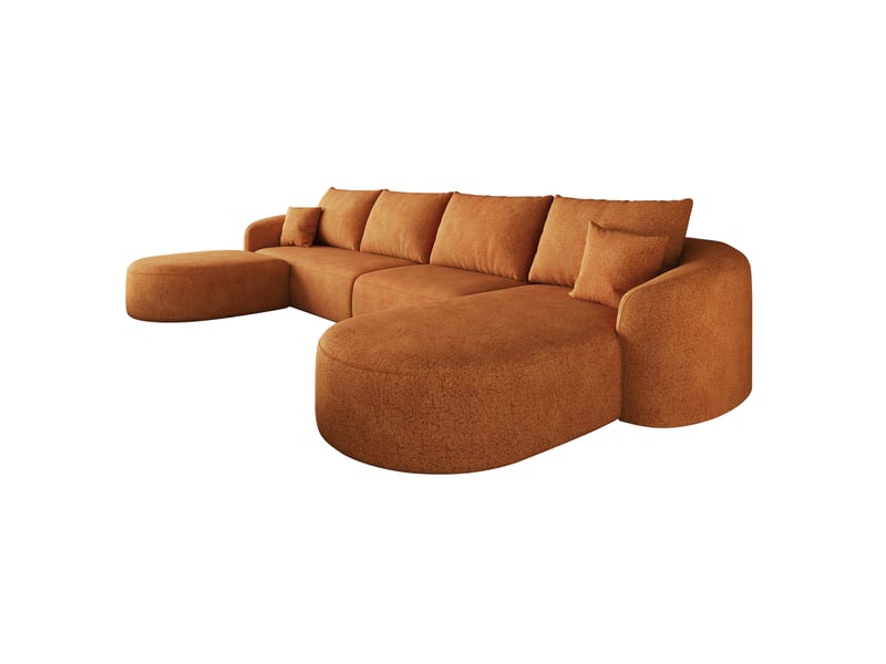  Canapé d’angle panoramique en u 5 places en tissu chenille orange, 336x168x85 cm  - Conforama E