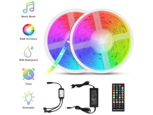 Led bande led 10m (5m x2) 5050 rvb ip65 multicolore adhésive avec télécommande, décor intérieur extérieur noël - rw