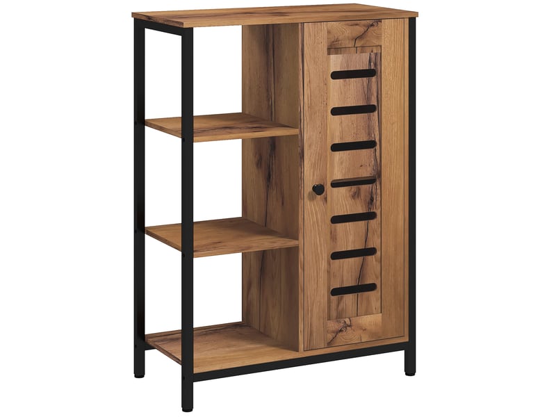 Meuble de salle de bain autoportant de style industriel avec structure en acier, 3 étagères ouvertes, 60 x 30 x 85 cm, brun rustique  - Conforama A