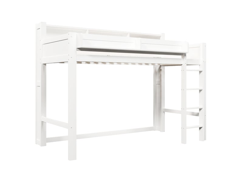  Lit mezzanine 90x200 cm blanc, avec rangements, 3 placards, led, usb, structure bois, sommier inclus, sans matelas  - Conforama E