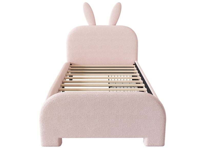  Lit enfant 90x200 peluche forme lapin, 2 tiroirs, lattis inclus, très confortable et sécurisé, sans matelas, rose  - Conforama R