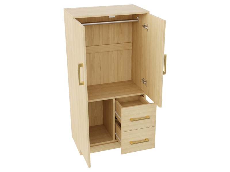  Armoire enfant à 2 portes avec penderie et 2 tiroirs inférieurs pour lit mezzanine, 70 × 40 × 135 cm, effet bois naturel  - Conforama E