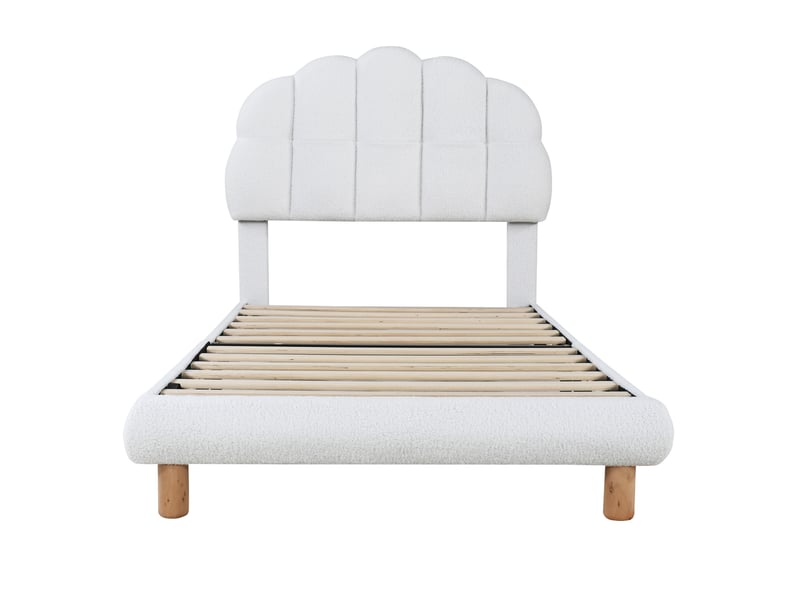  Lit enfant 90 x 200 cm, lit simple rembourré, tête de lit semi-circulaire en polaire, blanc, lit pour enfant et adolescent dans chambre d'enfant  - Conforama E