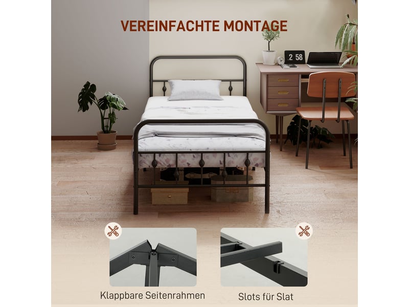  Lit adulte,90x200 cm,pliable avec rangement sous le lit,métal,noir  - Conforama E