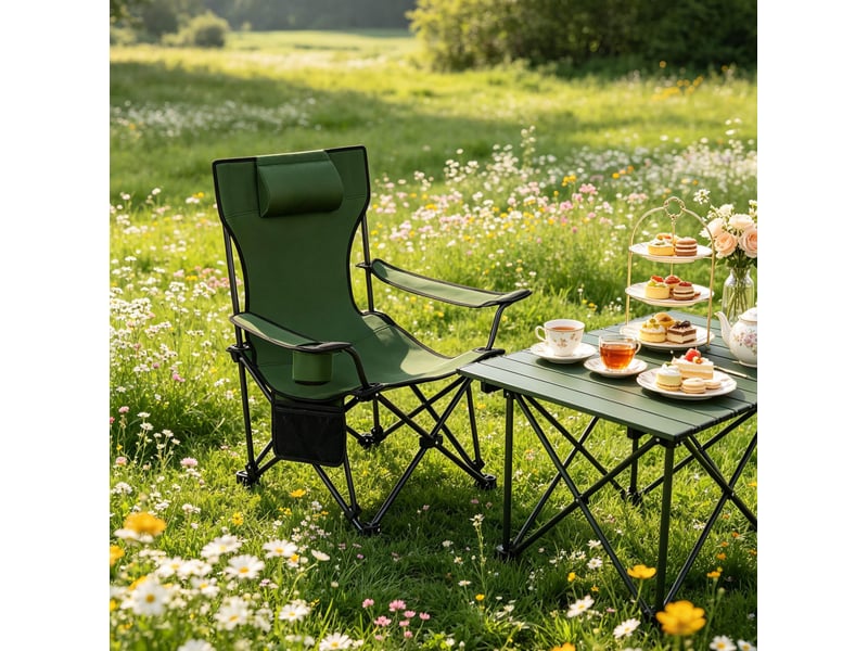  Fauteuil de camping pliant 115 x 84 x 88,5 cm - vert - dossier réglable et repose-pieds extensible  - Conforama B