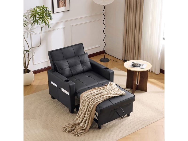  Canapé-lit extensible 3-en-1 - noir - porte-gobelets - connexion usb - gain de place noir - Conforama B
