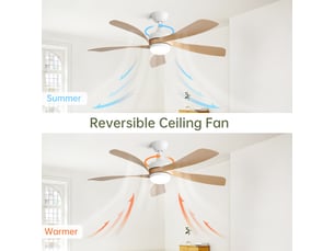 Ventilateur de plafond led 132 cm blanc, 5 pales abs, moteur dc silencieux réversible, lumière dimmable 3 couleurs, télécommande, minuterie