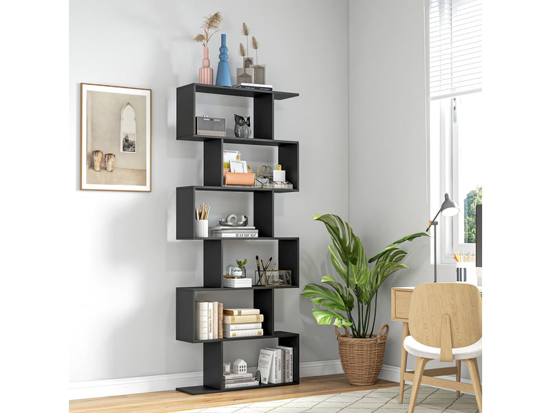  Bibliothèque étagère zig zag design contemporain 80l x 23l x 192h cm 6 niveaux noir  - Conforama C