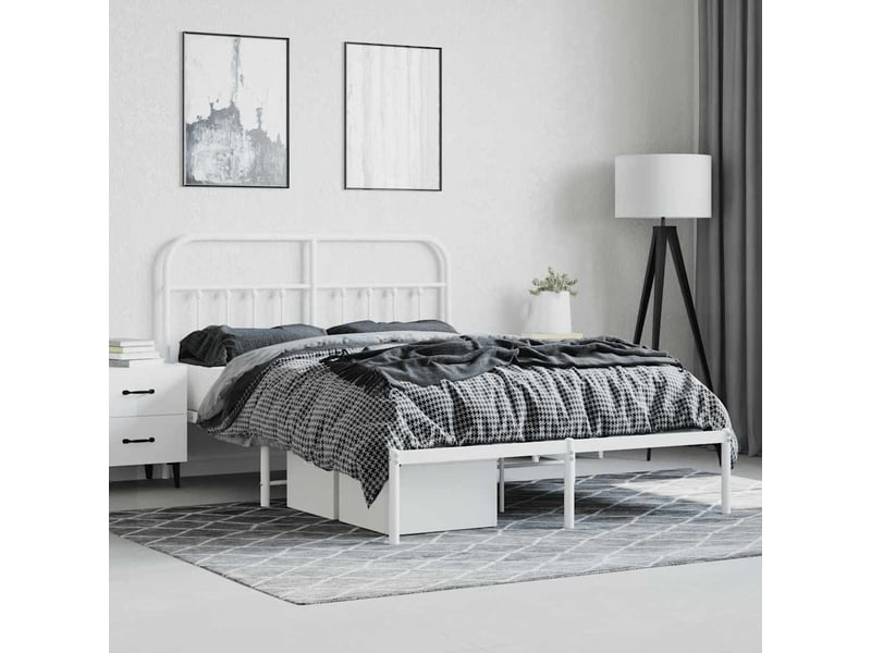  Lit double- lit adulte -  cadre de lit métal sans matelas et tête de lit blanc 135x190 cm  - Conforama C