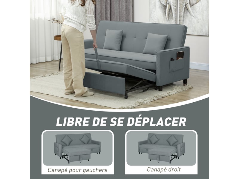  Canapé convertible 3 places canapé-lit clic-clac réversible avec dossier réglable et coussins, gris, 196 x 90 x 89 cm  - Conforama E
