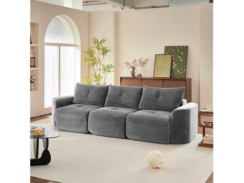  Canapé 3 places modulaire en velours côtelé gris anthracite  - Conforama B