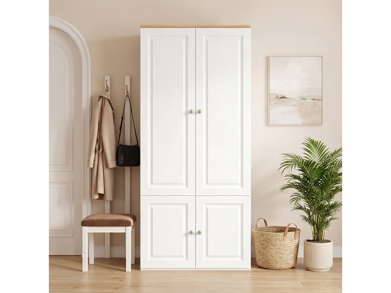  Armoire de chambre blanche 90x50x200 cm avec 2 penderies et 4 étagères en mdf  - Conforama R