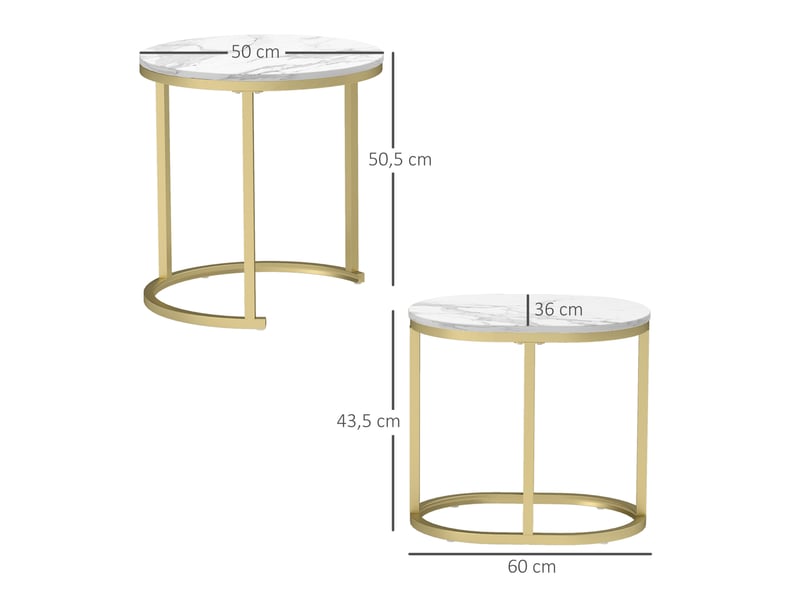 Table basse ronde 50x50,5 cm lot de 2 empilable mdf métal blanc  - Conforama E
