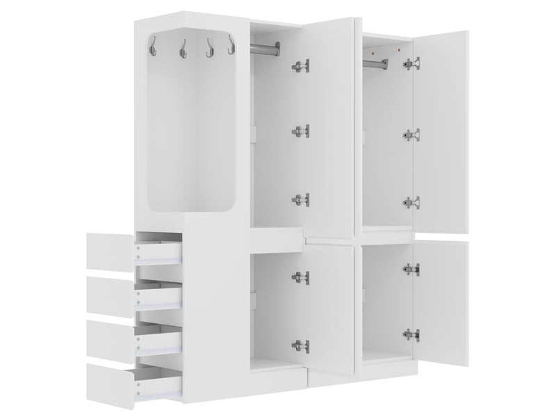  Armoire tcqpz 140 x 40 x 170 cm avec tiroirs et rangements, dressing ouvert, blanche en bois  - Conforama A