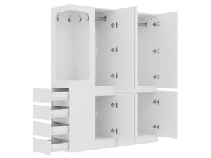 Armoire tcqpz 140 x 40 x 170 cm avec tiroirs et rangements, dressing ouvert, blanche en bois