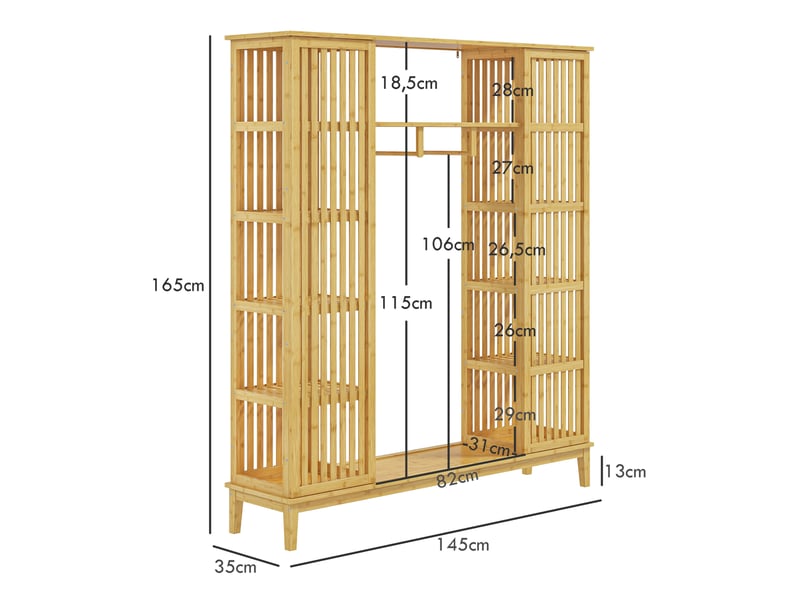  Armoire avec 2 portes coulissantes et tringle en bambou 145x35x165 cm  - Conforama C
