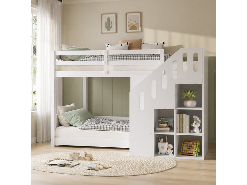  Lit superposé enfant 90x200 avec escalier et rangement cravdom  - Conforama B