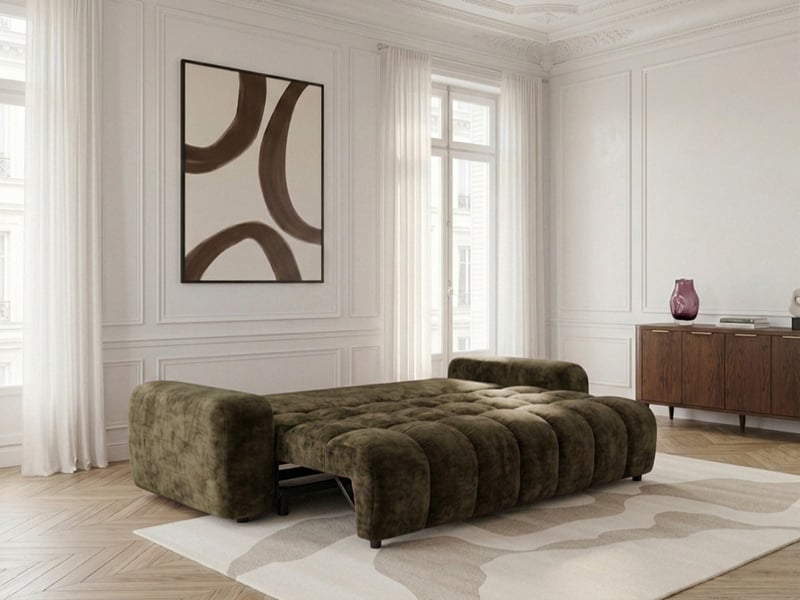 Bobochic canapé droit convertible 3 places jules tissu lisse vert JULES - Conforama D