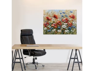Tableau décoration murale impression sur toile fleurs sauvages prairie rouge - 90x60 cm - tableau décoration murale chambre et salon