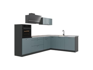 Vicco cuisine en angle, bleu-grisanthracite, 287 x cm sans plan de travail