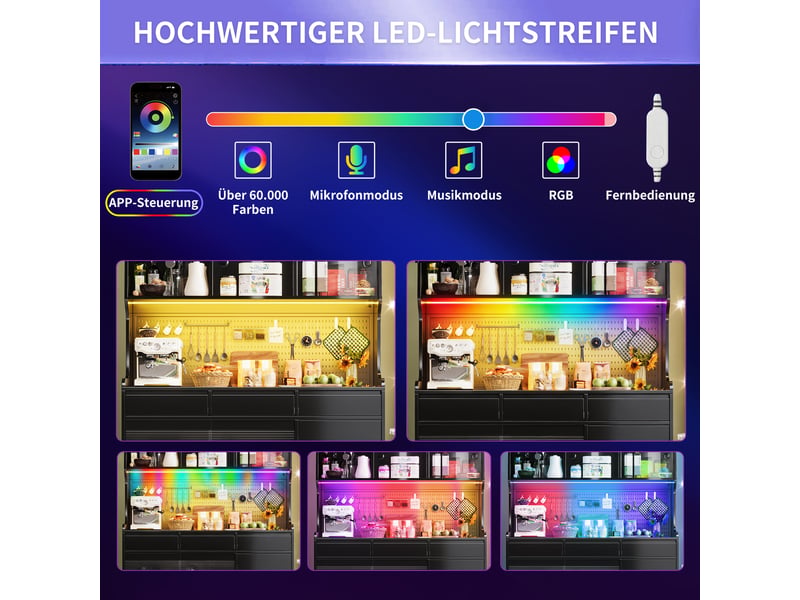  Buffet haut avec led portes coulissantes verre métal noir 145x39x171 cm N620GG260103S - Conforama E