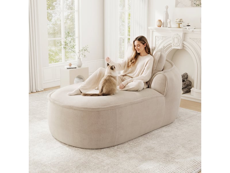  Canapé méridienne droit en chenille taupe clair avec coussins, 2 modules indépendants sans montage  - Conforama R