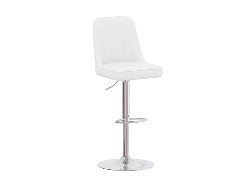  Lot de 2 tabourets de bar réglable en hauteur, cuir pu blanc matelassé, pieds en métal argenté, pour îlot de cuisine  - Conforama A
