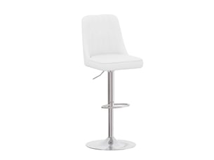 Lot de 2 tabourets de bar réglable en hauteur, cuir pu blanc matelassé, pieds en métal argenté, pour îlot de cuisine