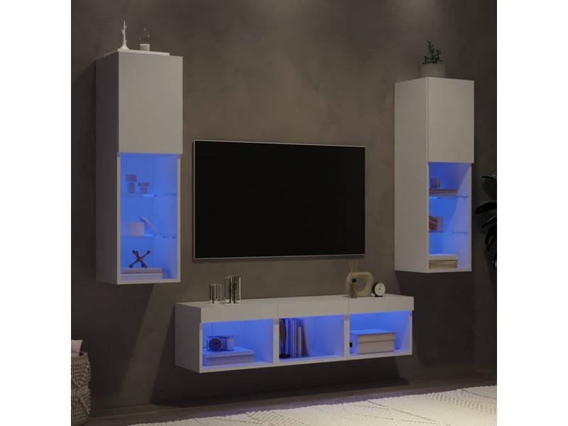  Unités murales tv avec led 5 pcs blanc bois d'ingénierie shl43286  - Conforama B