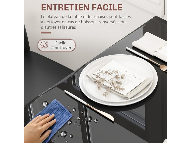  Ensemble table à manger et chaises pour 2 personnes, pour cuisine salon maison, plateau rectangulaire en verre, noir  - Conforama E