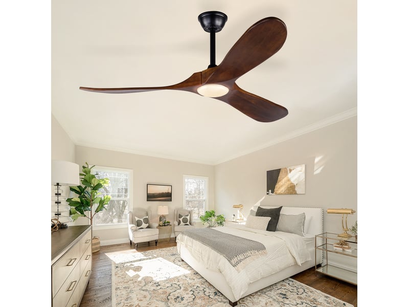  Ventilateur de plafond 132 cm avec led, 3 pales en bois noyer, moteur dc réversible  - Conforama E