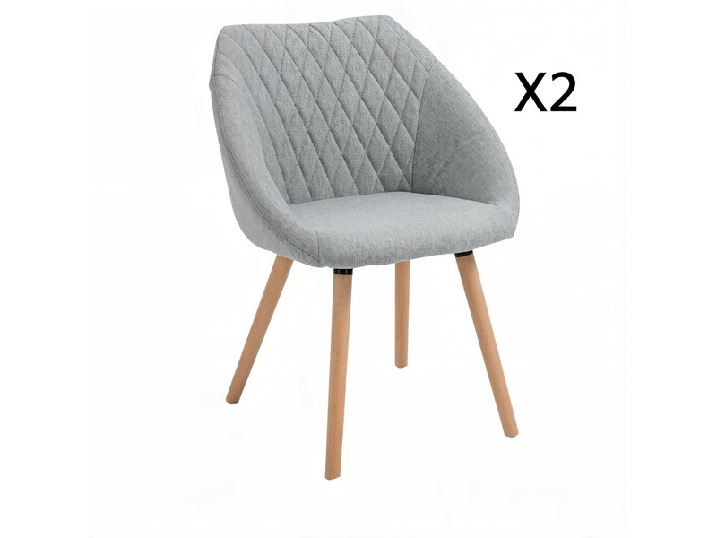 Lot de 2 chaises de salle à manger avec accoudoirs en lin gris et bois naturel - Conforama A