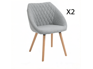 Lot de 2 chaises de salle à manger avec accoudoirs en lin gris et bois naturel