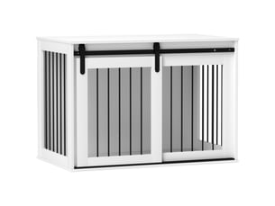 Cage à usage canin - design moderne - structure robuste - bois - blanc - pour salon et séjour